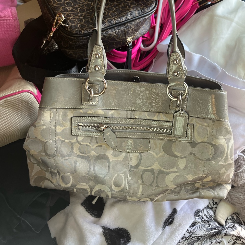Coach Metallic Gray Signature Shoulder Bag